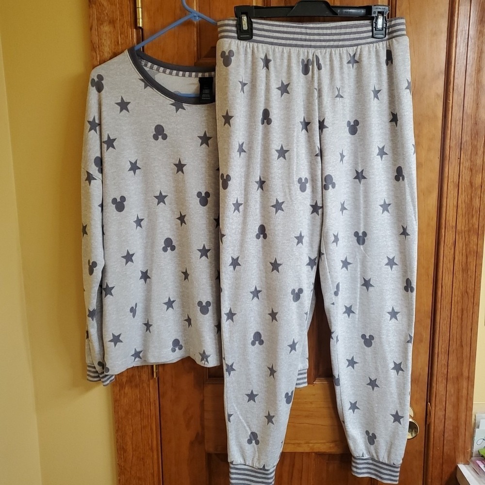 Disney Mickey Mouse Womens Grey 2PC Pajama Set Size M Sleepwear - Picture 2 of 15